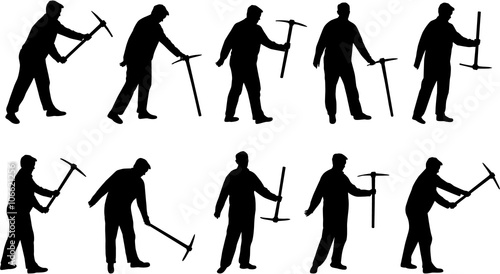 Man with pick mattock vector silhouette