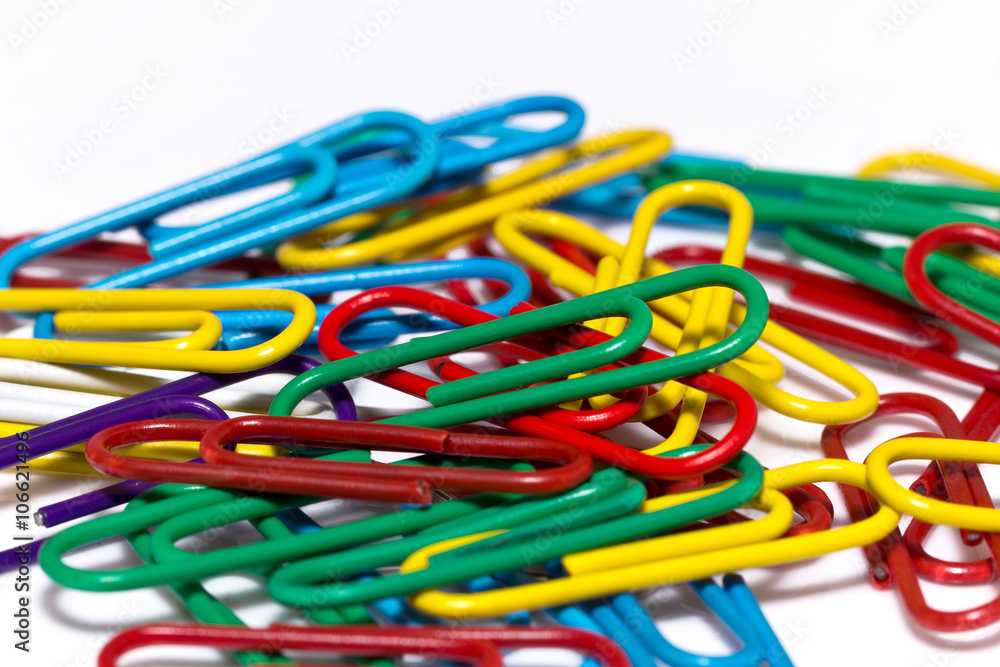 colorful group of office clips isoleted on white background colorful group of office clips isoleted on white background