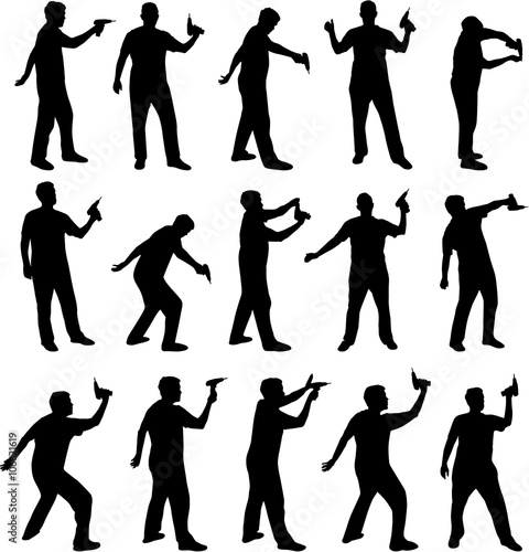 man with electric screwdriver or drill silhouettes vector illust