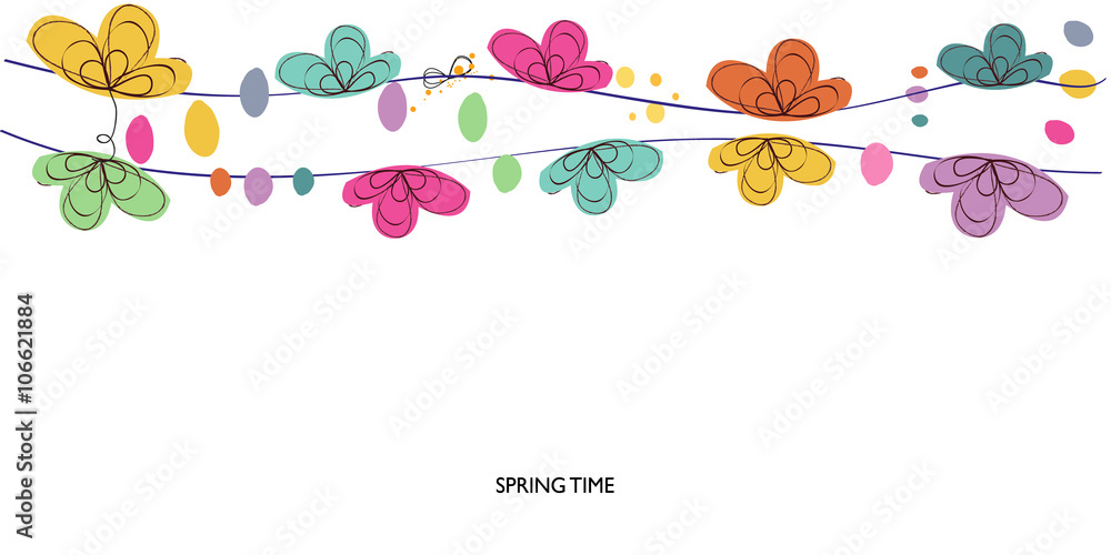 Fototapeta premium Colorful spring time decorative floral abstract border vector background