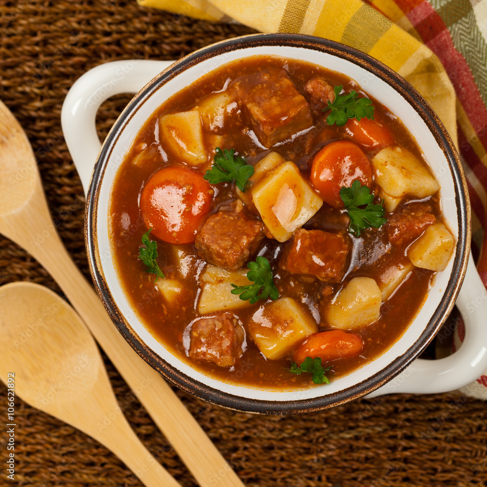 Beef Stew with Potatoes and Carrots. Selective focus. Beef Stew with Potatoes and Carrots. Selective focus.