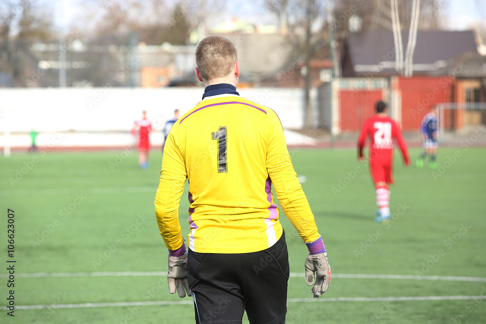 Fototapeta premium Rear view of soccer goalkeeper