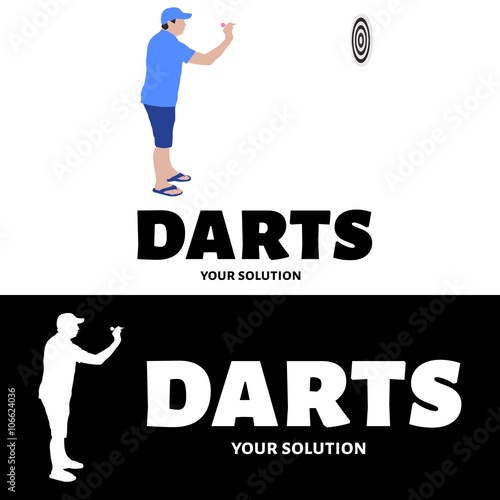 Vector logo Darts. A man throws a dart at a target