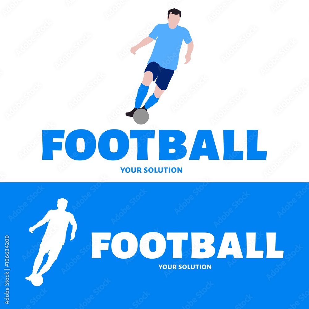 Vector logo football. Brand logo in the form of a football player with the ball.