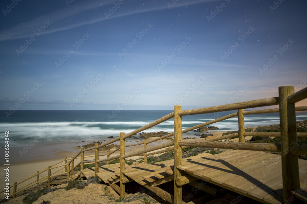 wooden steps to wild beach, portugal