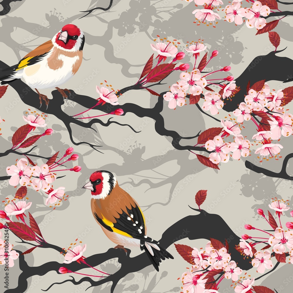 Branch of blooming cherry seamless Branch of blooming cherry seamless