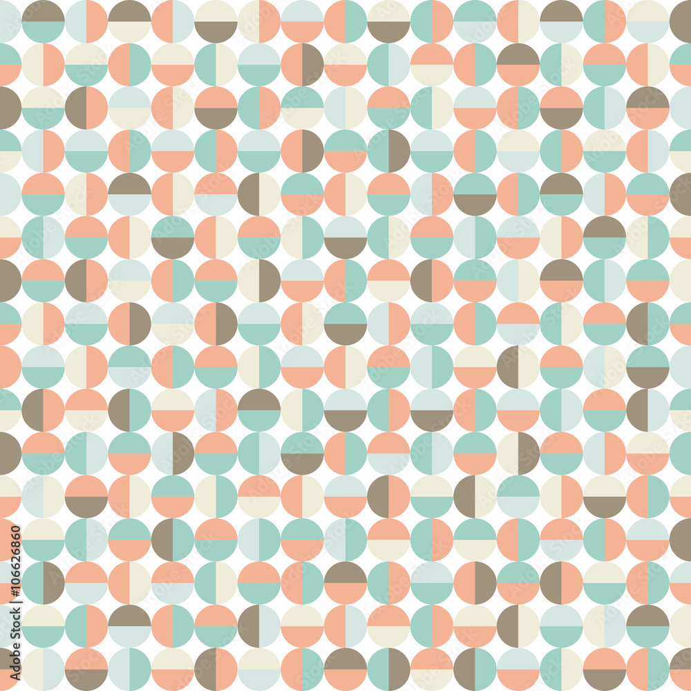 Turquoise, coral, brown seamless round pattern, background or texture.