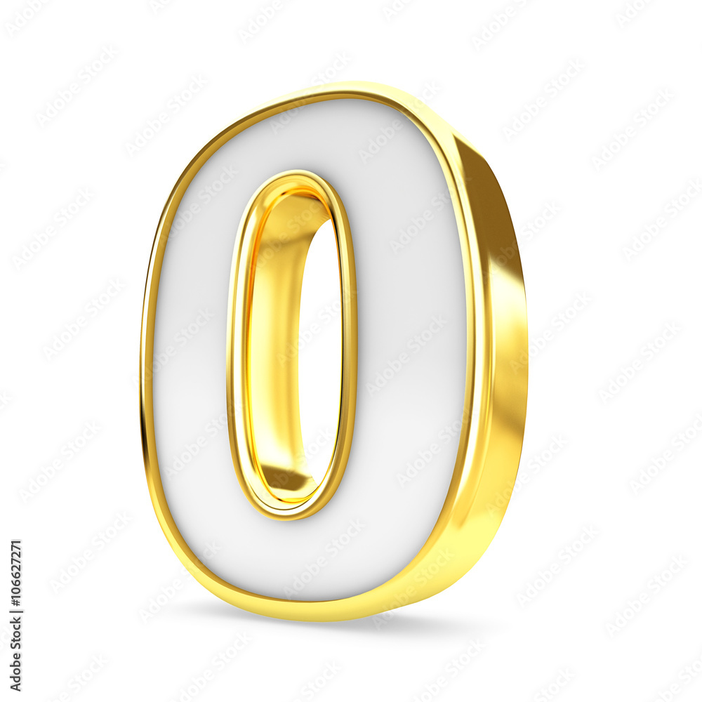 3d gold - white number 0 zero isolated white background. 3d gold - white number 0 zero isolated white background.