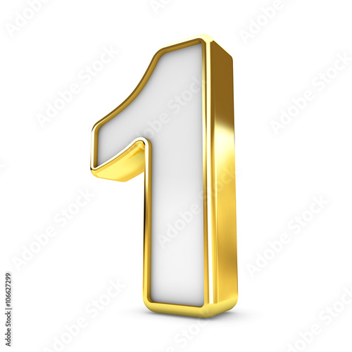 3d gold - white number 1 one isolated white background.