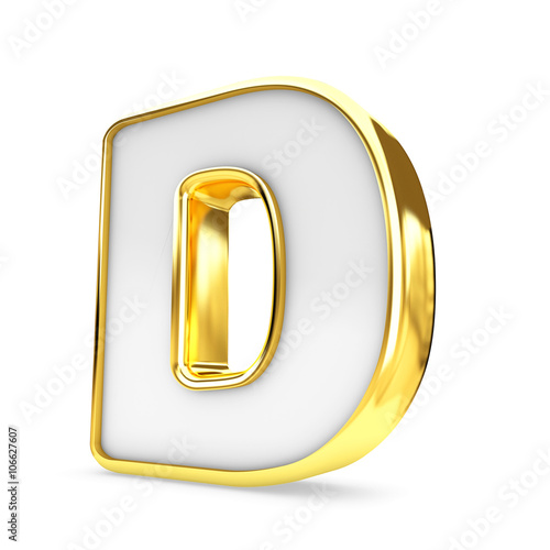 3d gold - white letter D isolated white background.