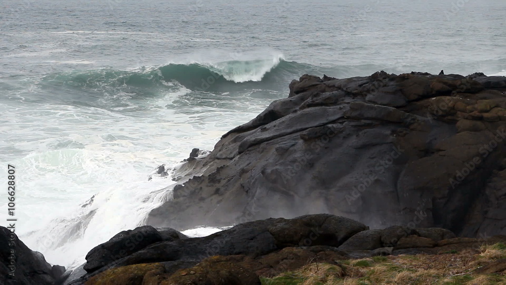 Waves Crashing Into Lava Headlands Depoe Bay Oregon
