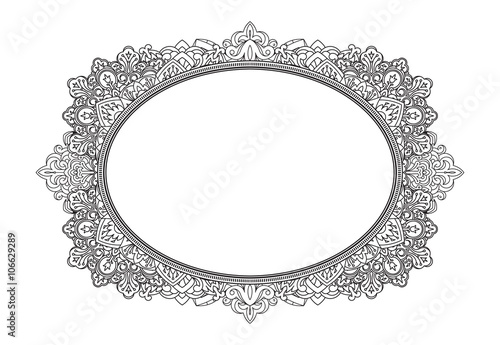 Rich decorated oval frame pattern. Vector decorative background