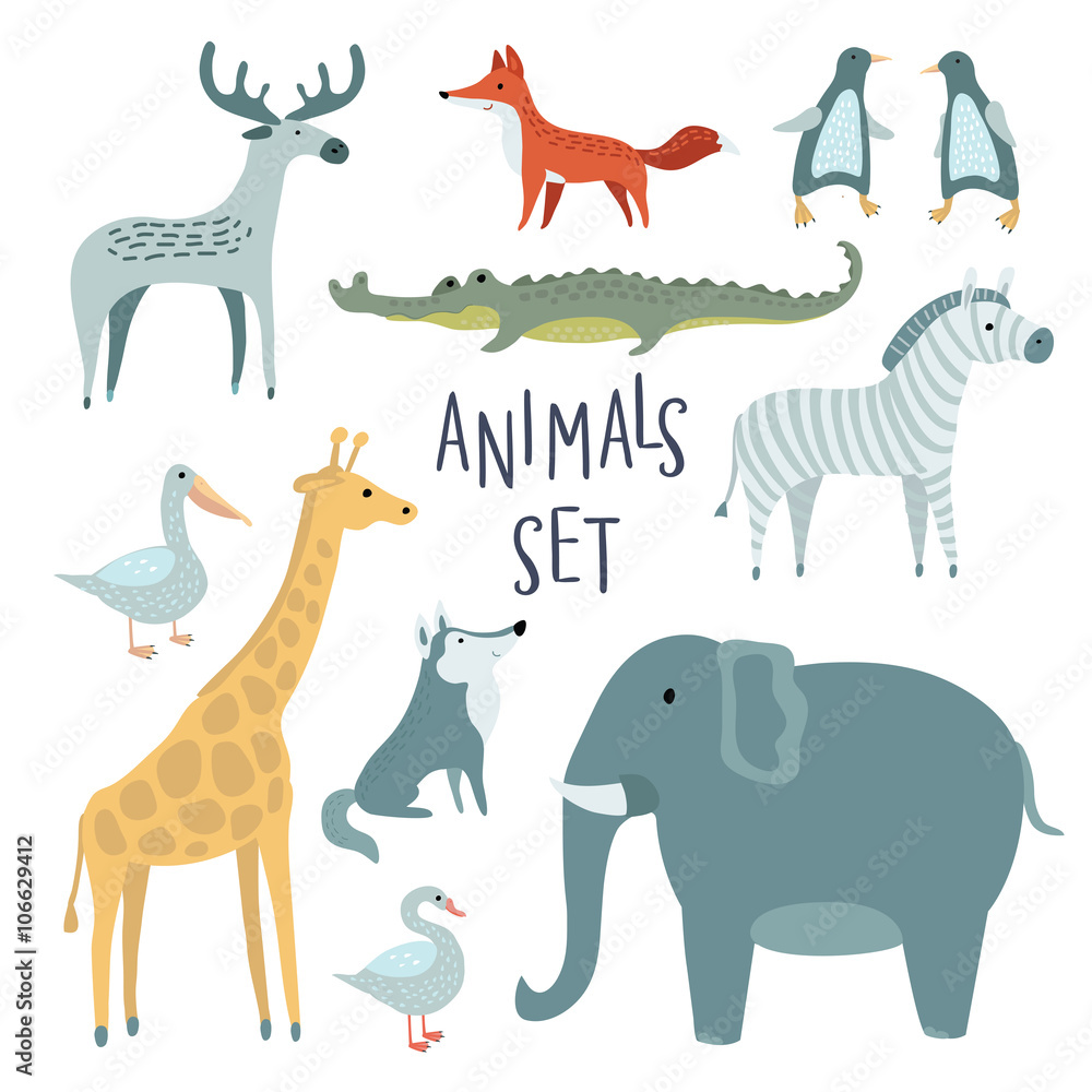 Obraz premium Set of funny cute animals