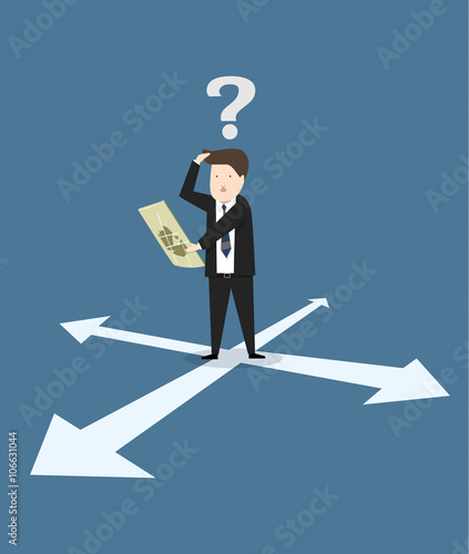 Business lost  he're looking at the map vector illustration