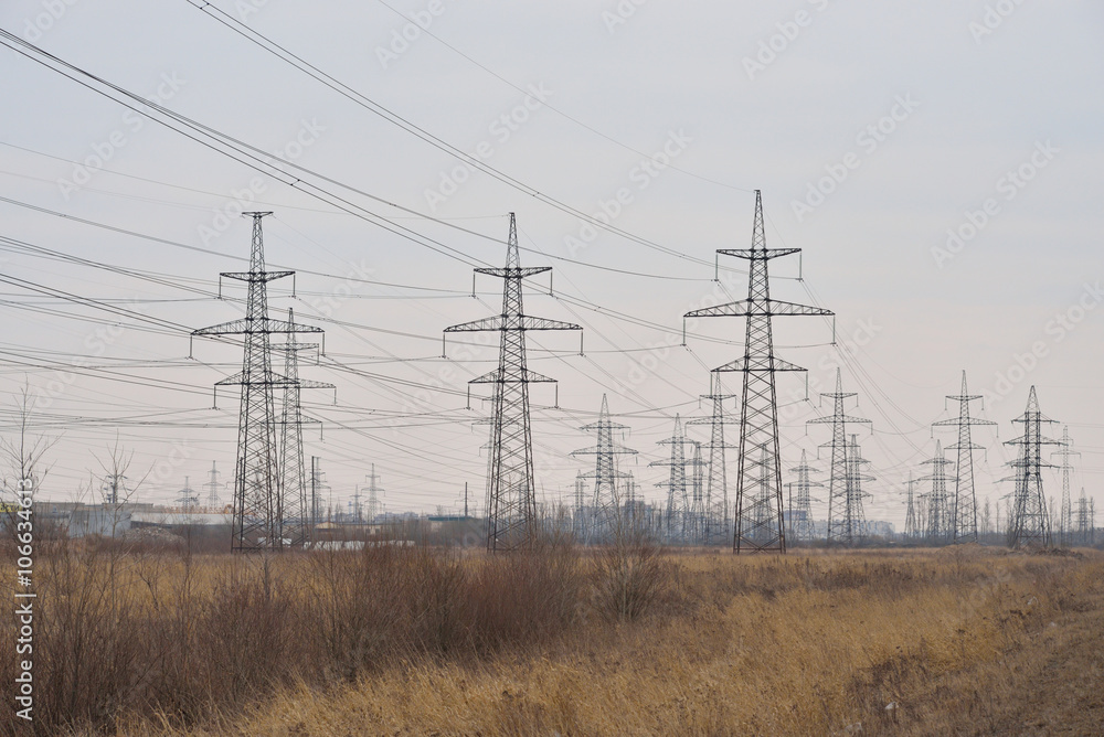 Power line in the countryside in the early spring. Power line in the countryside in the early spring.