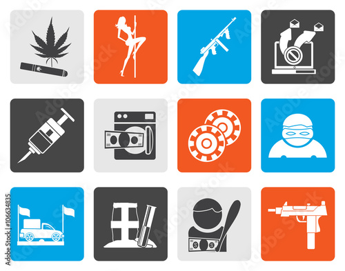 Flat mafia and organized criminality activity icons - vector icon set