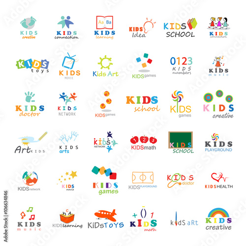 Children Icons Set-Isolated On White Background.Vector Illustration,Graphic Design.For Web,Websites,App,Print,Presentation Templates,Mobile Applications,Promotional Materials.Kids Note,Book,Logo Bulb