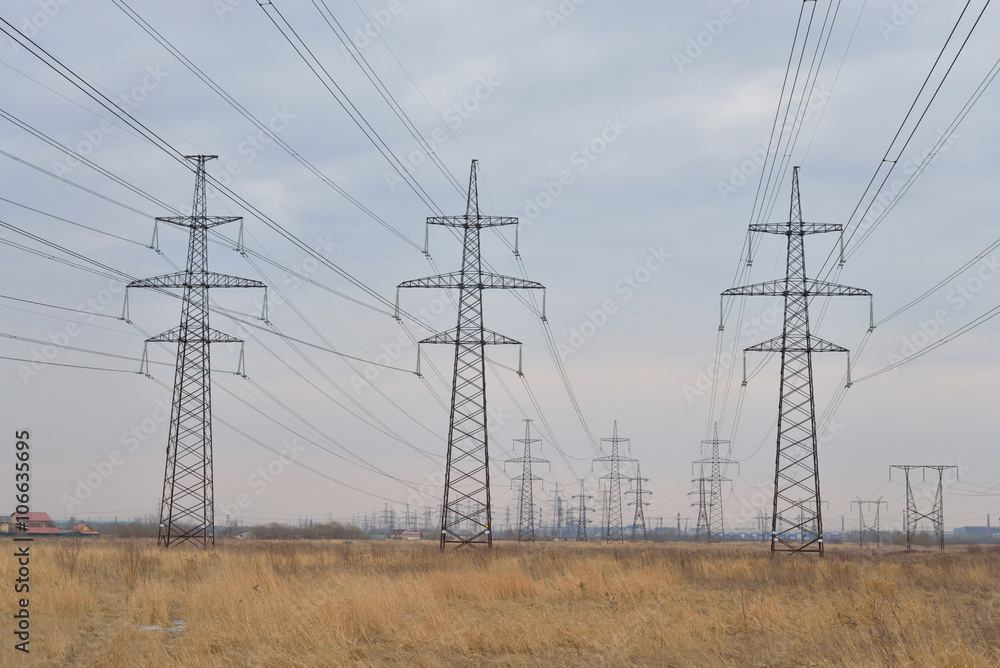 Power line in the countryside in the early spring. Power line in the countryside in the early spring.