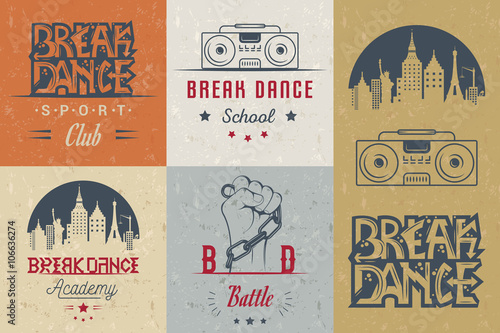Vector Set of Badges, Logos and Sign Break Dance