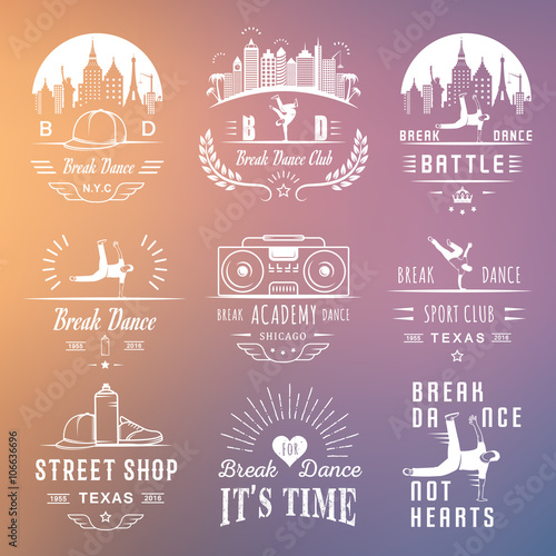 Vector Set of Badges, Logos and Sign Break Dance