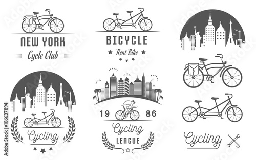 Set Vintage Cycling and Bicycle Sign and Badges
