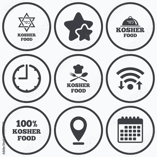 Kosher food product icons. Natural meal symbol. © blankstock