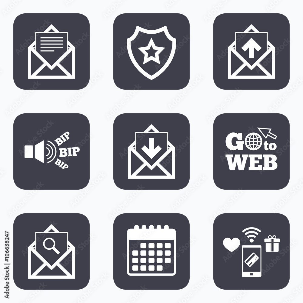Mail envelope icons. Message document symbols. Mail envelope icons. Message document symbols.