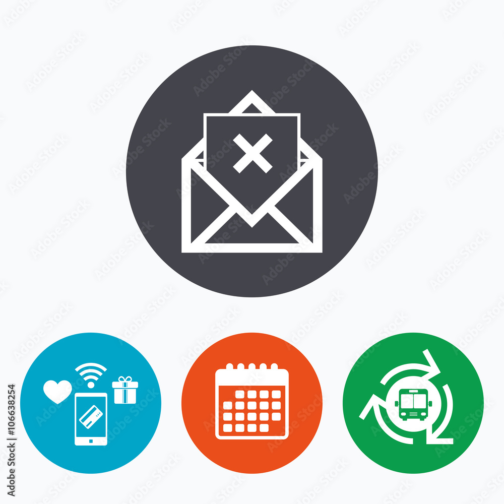Mail delete icon. Envelope symbol. Message sign Mail delete icon. Envelope symbol. Message sign