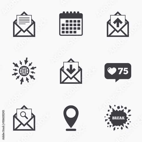 Mail envelope icons. Message document symbols.