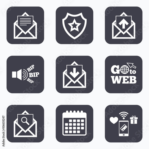 Mail envelope icons. Message document symbols.