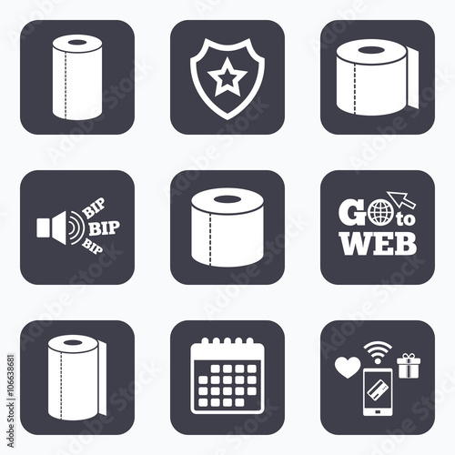 Toilet paper icons. Kitchen roll towel symbols.
