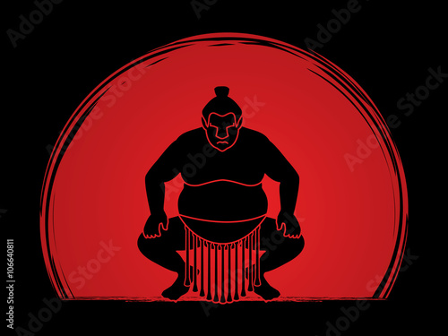 Sumo silhouette, designed on sunset background graphic vector.