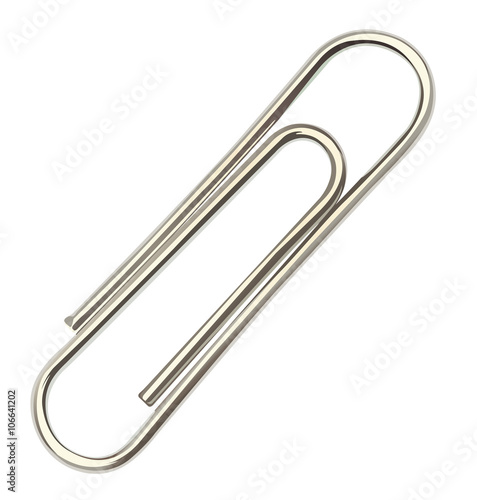 Metal paper clip on white background