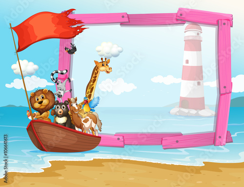 Frame design with wild animals in the boat