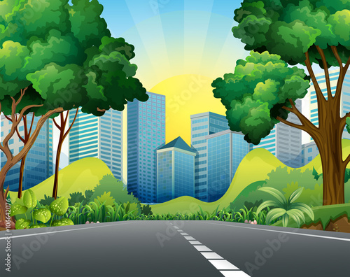 Scene with buildings and road