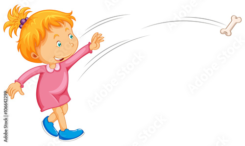 Girl in pink dress throwing bone