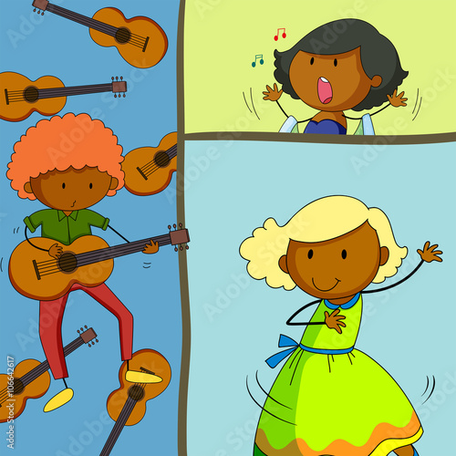 Musician playing guitar and girls singing