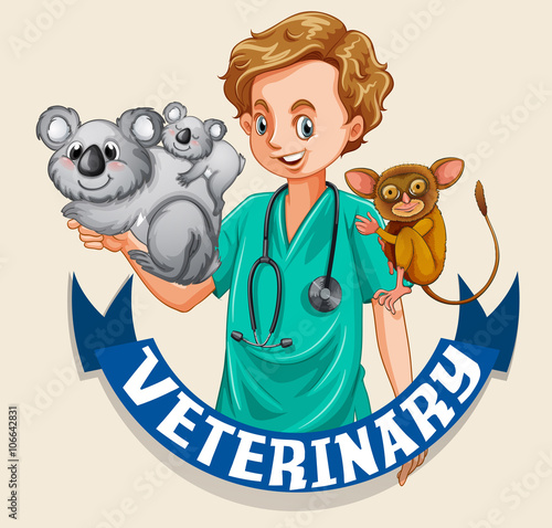 Vet and wild animals with sign