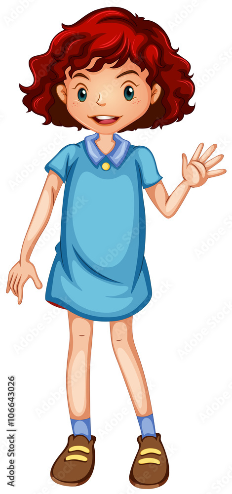 Fototapeta premium Girl in blue dress greeting