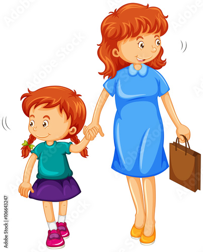 Daughter and mom holding hands