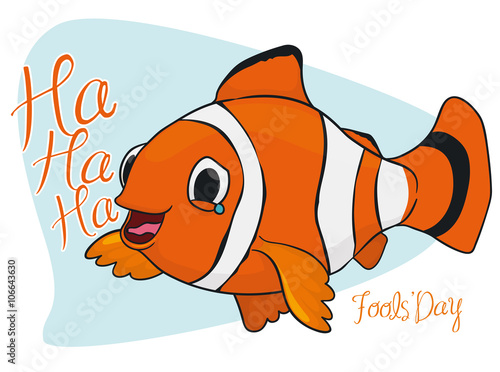 Happy Laughing Clown Fish for Fools' Day, Vector Illustration