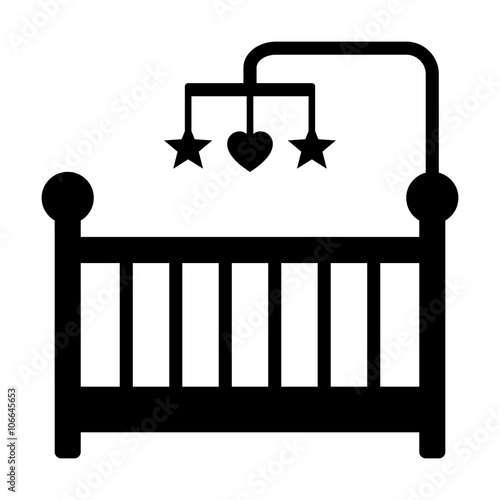Baby crib or infant bed with hanging toys flat icon for apps and websites