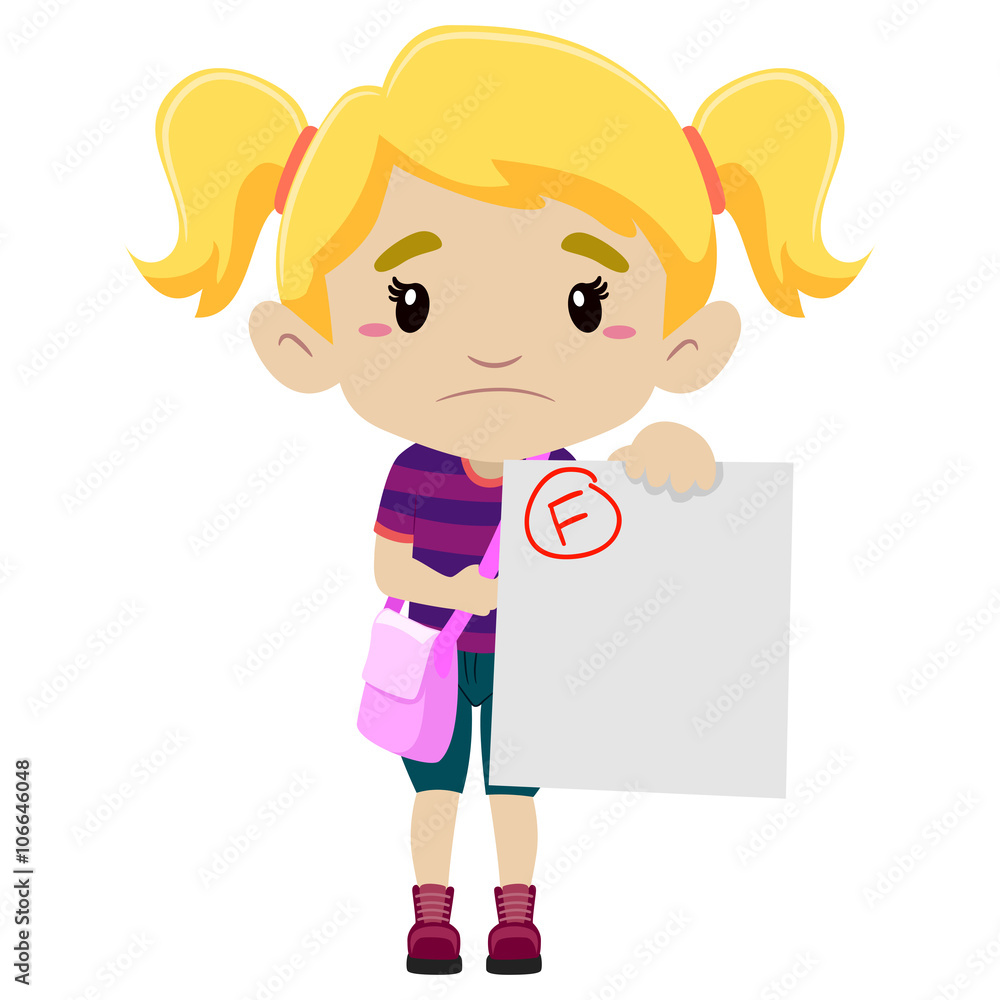 Vector Illustration of a Little Girl showing her Failed Exam