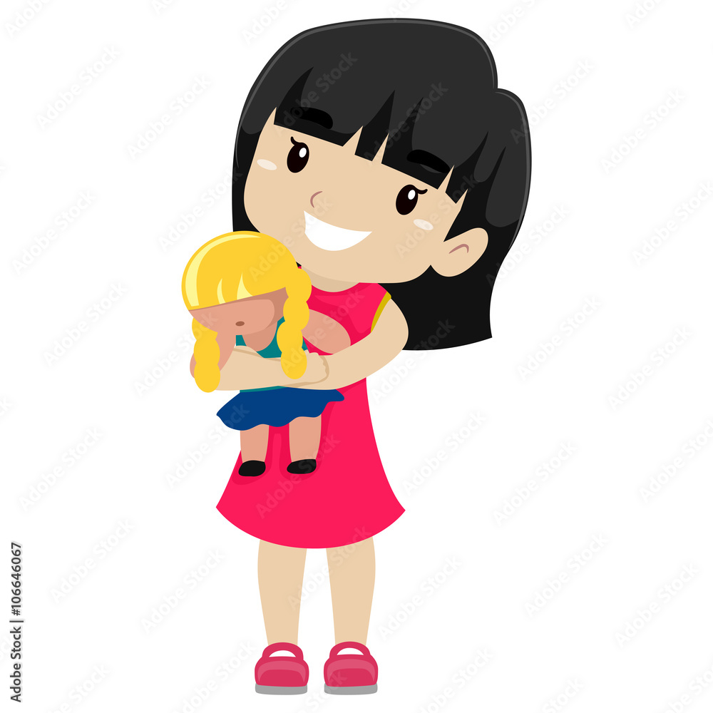 Vector Illustration of a Girl holding her Doll Vector Illustration of a Girl holding her Doll