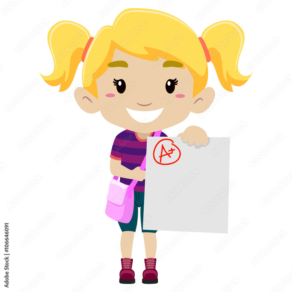 Vector Illustration of a Girl showing her A plus Exam Vector Illustration of a Girl showing her A plus Exam