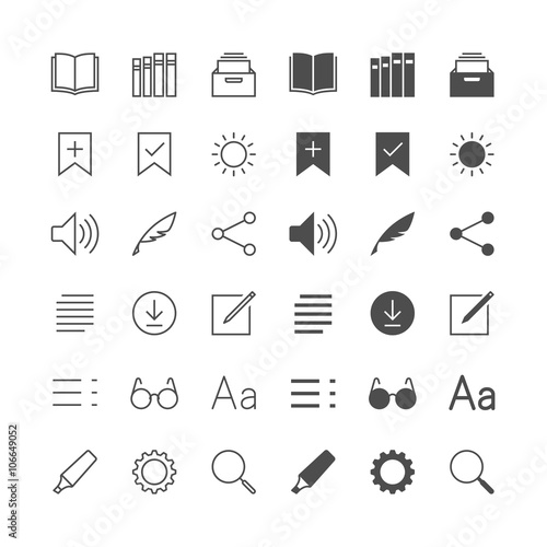 E-book reader icons, included normal and enable state.