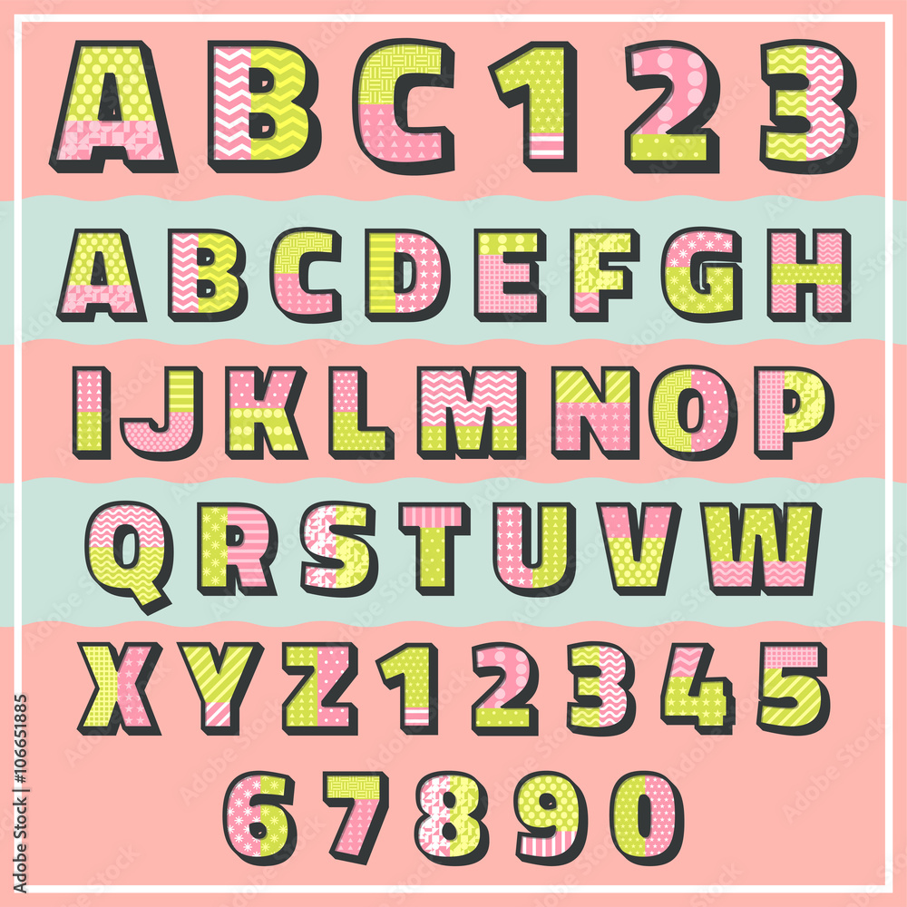 pop color pattern font with number