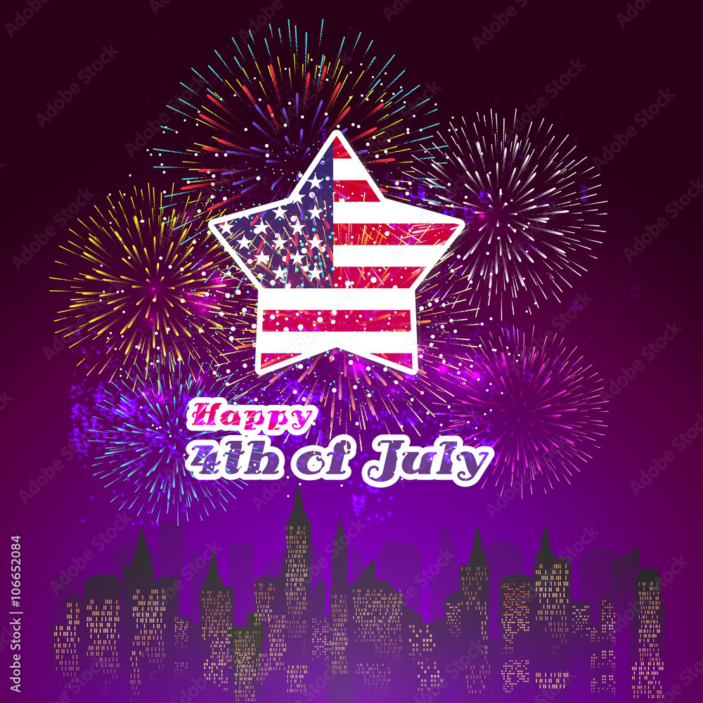 Happy 4th July independence day with fireworks background Happy 4th July independence day with fireworks background