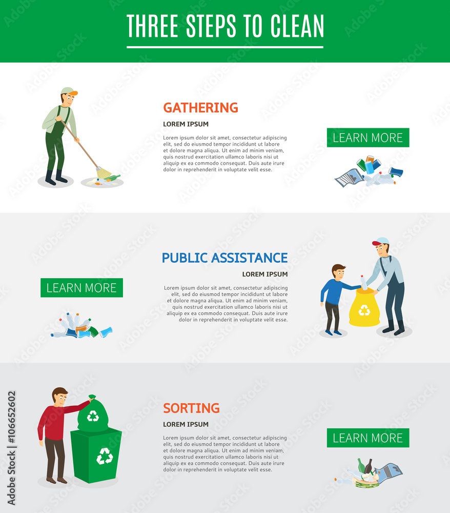 Wed banners on the theme of gathering waste. Vector illustration of ...