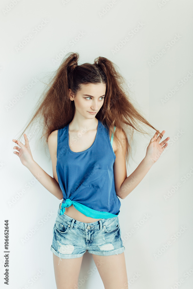 Obraz premium young girl with pigtails